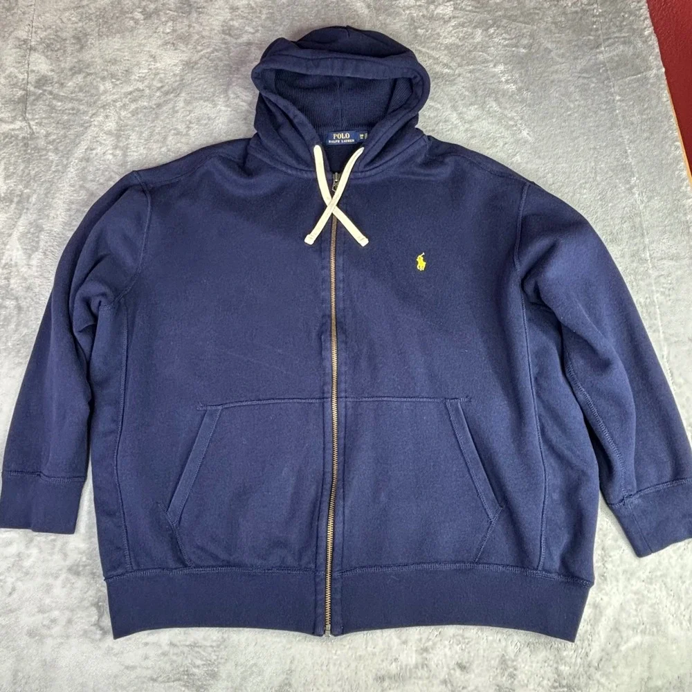 Polo Ralph Lauren Full Zip Hoodie Men 3XB Navy Blue Big & Tall Pony Logo Fleece